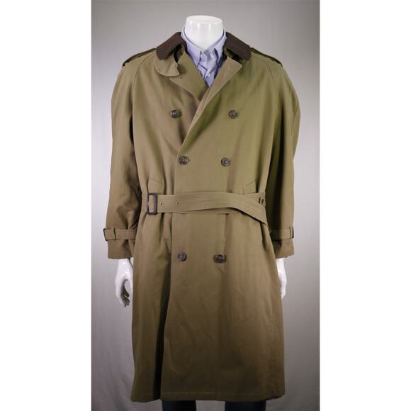 Joseph Abboud Olive Green Cotton Rain Stain Repellent Trench Overcoat Coat 40R - Picture 1 of 10